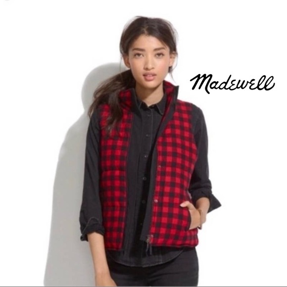Madewell Jackets & Blazers - Madewell Fireside Buffalo Plaid Sherpa Snap Button Vest Red Black size Small
